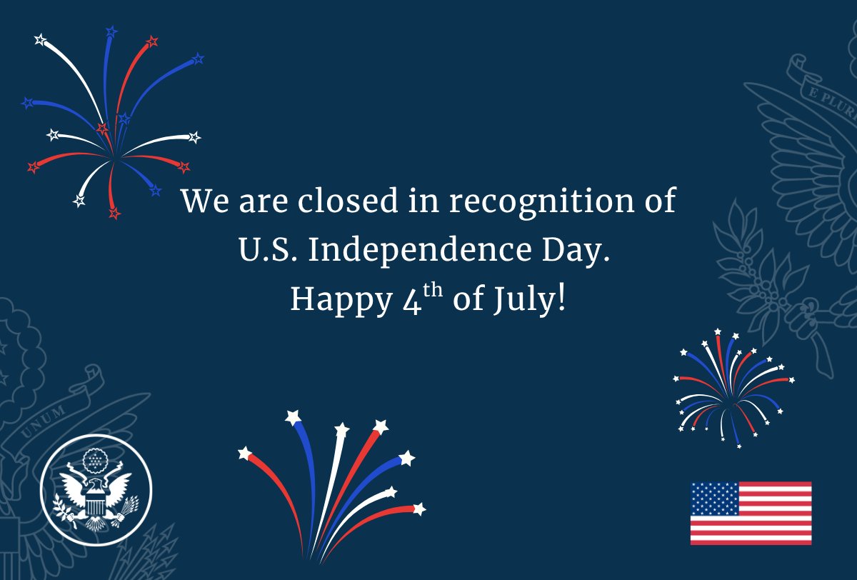 We are closed in recognition of U.S. Independence Day. Happy 4th of July!