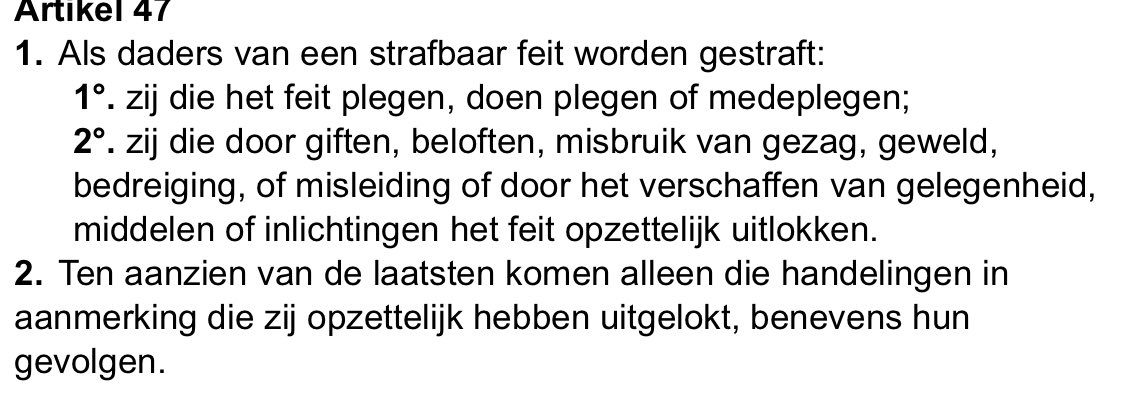 noorlanderarjan's tweet image. Het amendement om illegaliteit strafbaar te stellen verwijst naar artikel 47 WvS.
Dat is wel wat breder dan alleen ‘helpen met onderduiken’, zoals in het amendement staat.
Alle hulp bij een strafbaar feit (illegaliteit) is dan ook strafbaar ⬇️