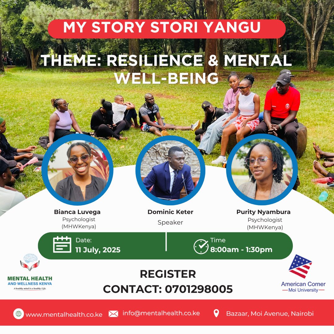 Mental Health and Wellness Kenya (@mhwkenya) on Twitter photo This Friday is a great opportunity as we join in the conversation on the 30th Edition of #MyStoryStoriYangu.
Mr. <a href="/DominicKiplish/">Dominic Keter</a> will be sharing his journey live with us. A story of resilience and mental Wellbeing.
<a href="/BravinYuri/">BRAVIN YURI</a>
Call the number to register... This Friday is a great opportunity as we join in the conversation on the 30th Edition of #MyStoryStoriYangu.
Mr. <a href="/DominicKiplish/">Dominic Keter</a> will be sharing his journey live with us. A story of resilience and mental Wellbeing.
<a href="/BravinYuri/">BRAVIN YURI</a>
Call the number to register...