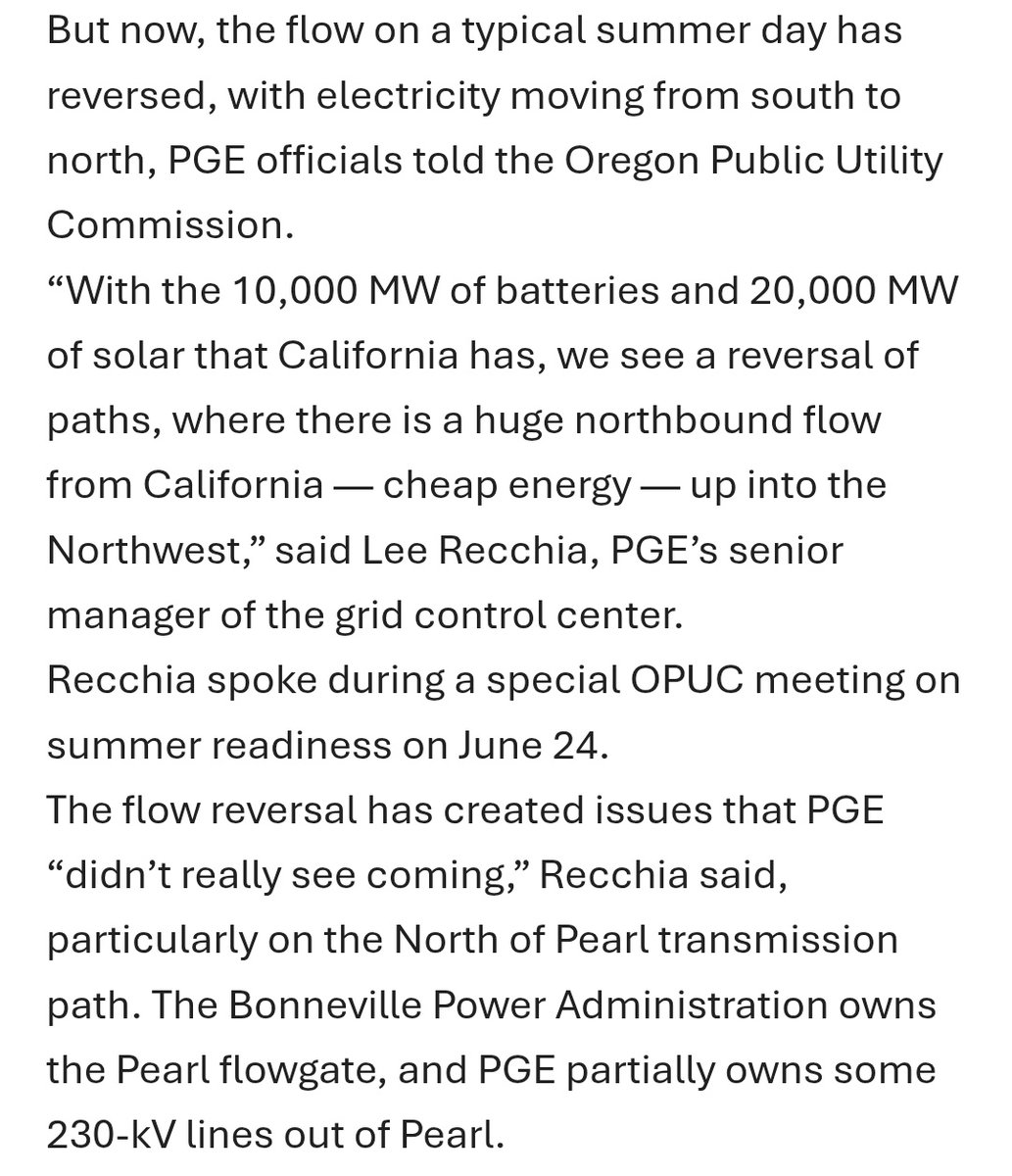 TKavulla's tweet image. One of the weirder things to happen lately in the power markets:
California has become a huge exporter during its peak season. Meanwhile the rest of the West has hollowed out its fossil capacity, leaning on Cali's battery/gas/renewable abundance.
(thank you Cali ratepayers!)