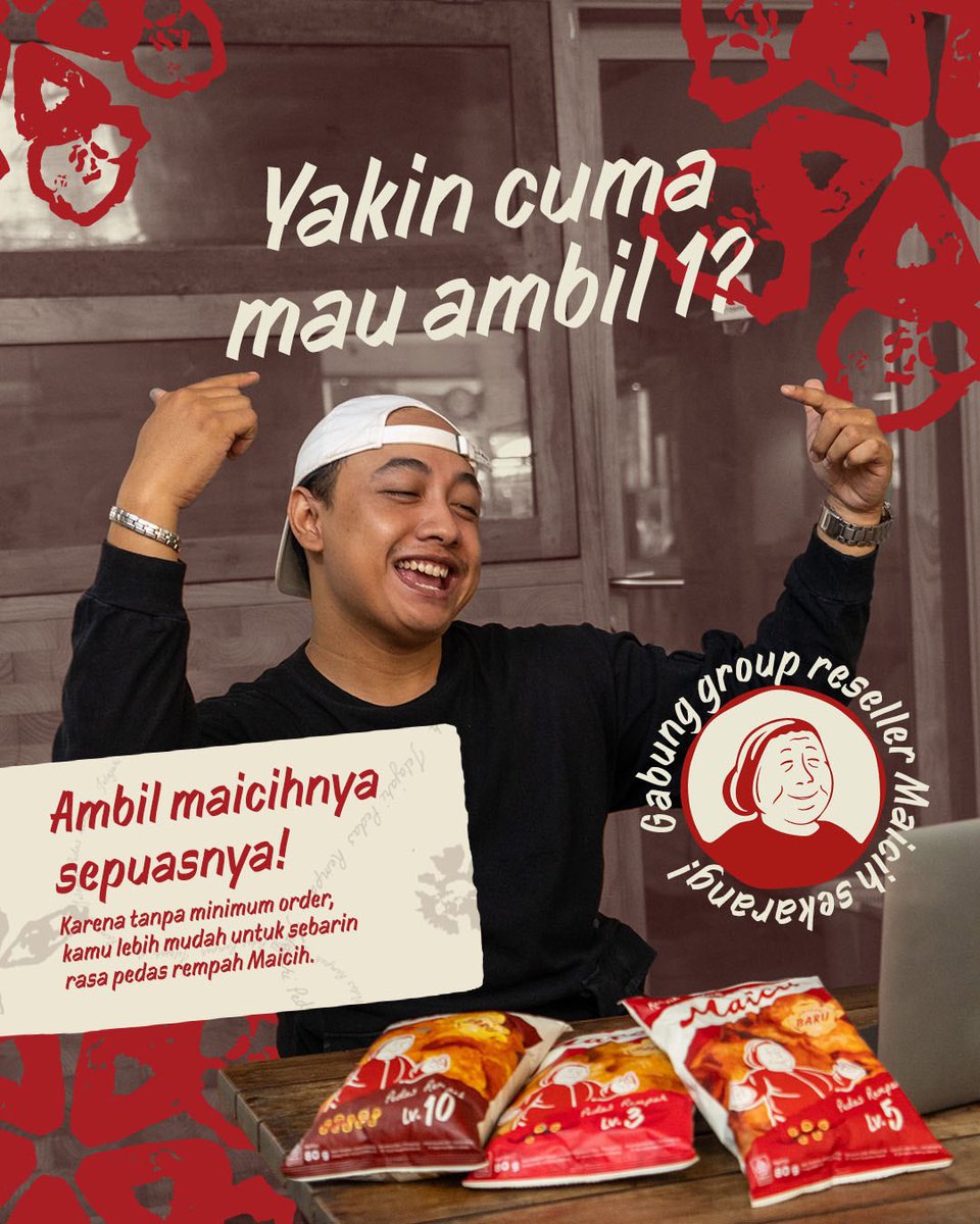 Lagi cari kerja? Gimana kalau coba jadi reseller sambil #JelajahiPedasRempah Maicih.

Kerjanya fleksibel, modalnya kecil, tapi peluang cuannya besar. Bisa iseng dulu tawarin ke teman kampus atau kantor. Siapa tahu bisa jadi penghasilan utama.

Soalnya ya, Cu, siapa sih yang bisa