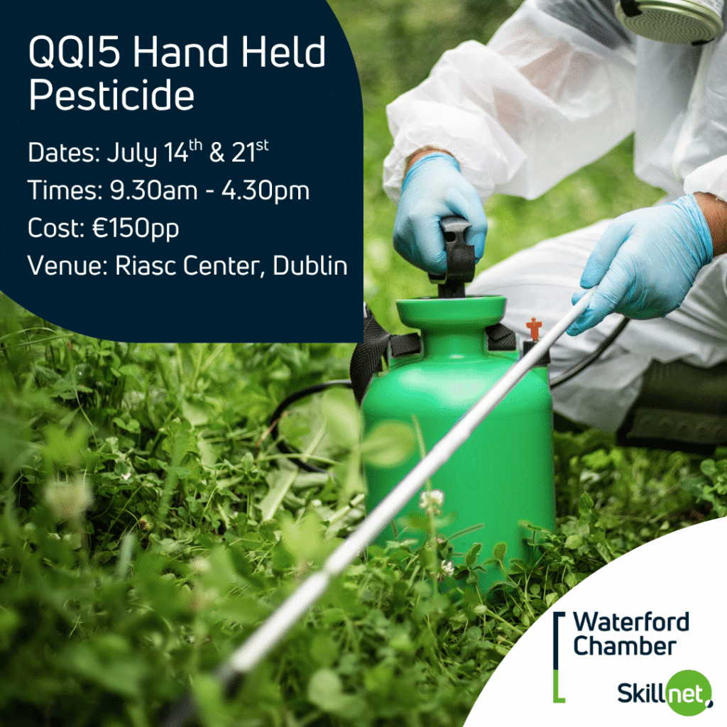QQI L5 Hand Held Pesticide 📌

📅 Dates: July 14th &amp; 21st
⏰ Time: 9.30am – 4.30pm
📍 Venue: Raisc Center, Dublin
💰 Price: €150pp (incl. Certification)
💻 Register: waterfordskillnet.ie/available-clas… (Limited Spaces)