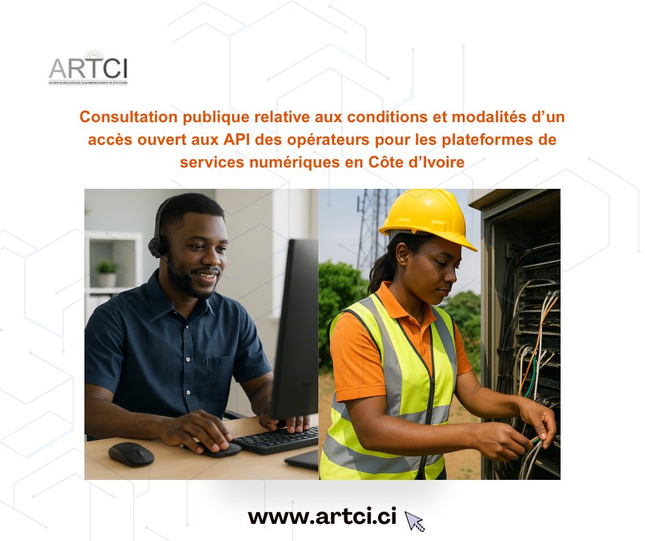 📌 L'ARTCI lance une consultation publique du 26 juin au 26 juillet 2025 

📍 Pour plus de details cliquez sur ce lien 

➡️  artci.ci/index.php/cons… 

#artcitic #télécommunications #autoritéderégulation
