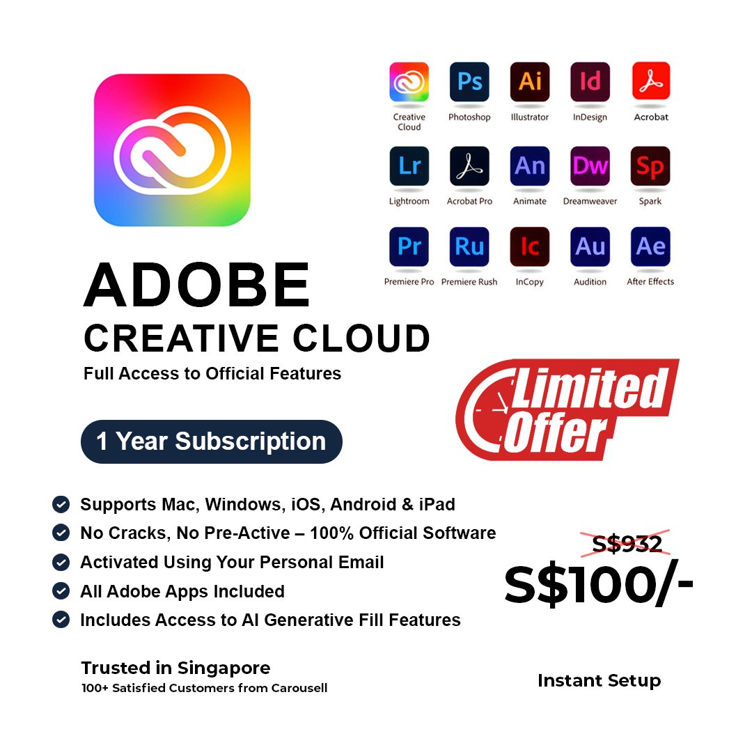 Moniklicencing's tweet image. Yes, you read that right.
Adobe Creative Cloud officially costs S$77.73/month — that’s over S$930 a year.
📷 For just S$100/year
📷 No monthly billing
📷 Works on Windows &amp;amp; Mac
📷 Instant WhatsApp Delivery
📷 Ongoing Support
📷 Tap “Send Message” to get started today.
#adobe