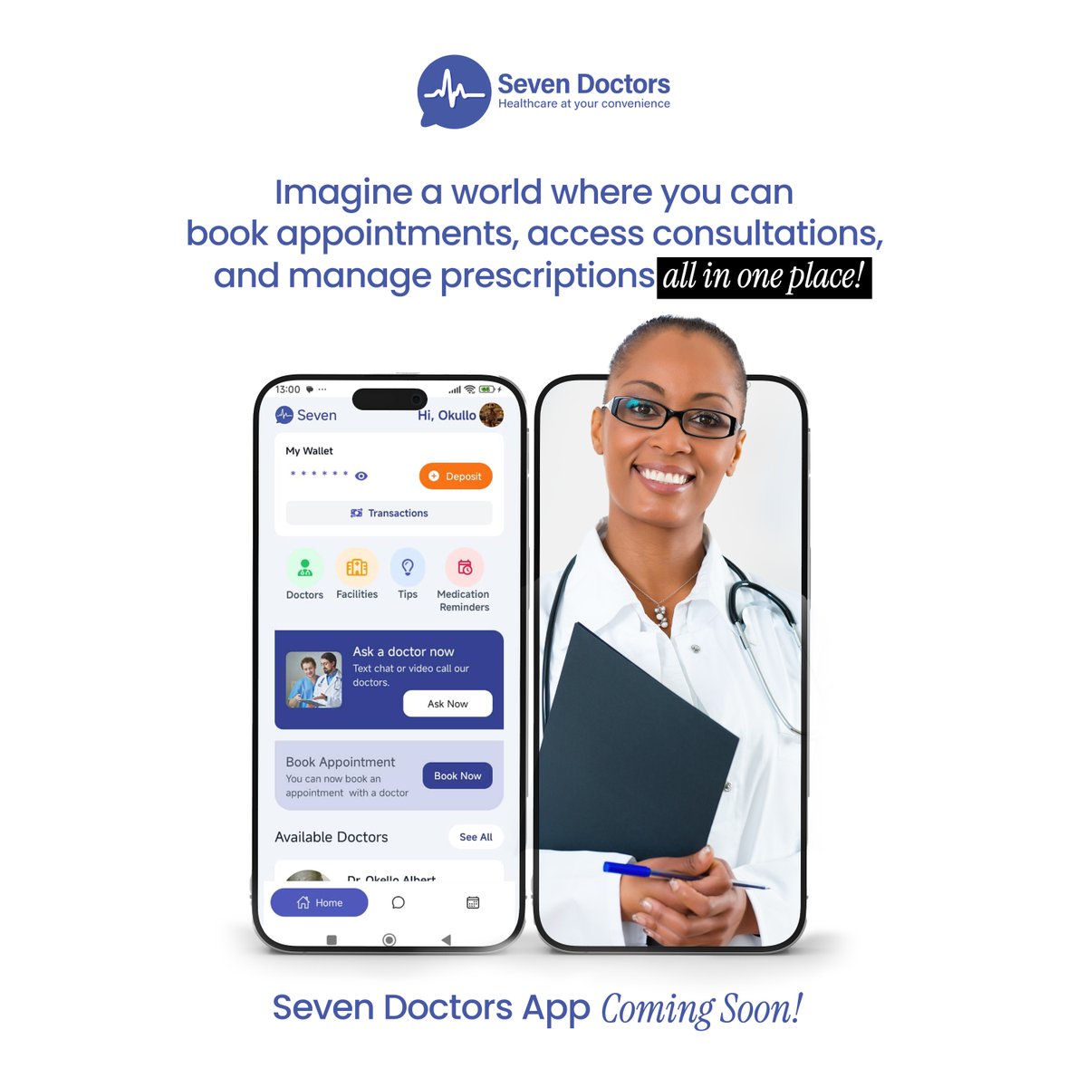 sevendoctors's tweet photo. Revolutionize your healthcare! Book appointments, consult, and manage prescriptions in one app with Seven Doctors! 🚀 

Coming soon—stay tuned and tag a friend! 

#SevenDoctors #HealthcareRevolution #AppLaunch https://t.co/8k6AImIbJl