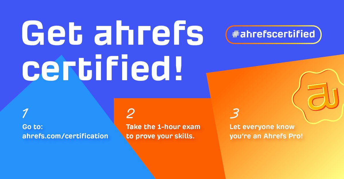 Want to join the ranks of Ahrefs Pros?

Take the 1-hour exam and unlock:

✅ Better roles
✅ Bigger clients
✅ Long-term marketing success

Get Ahrefs Certified: ahrefs.com/certification