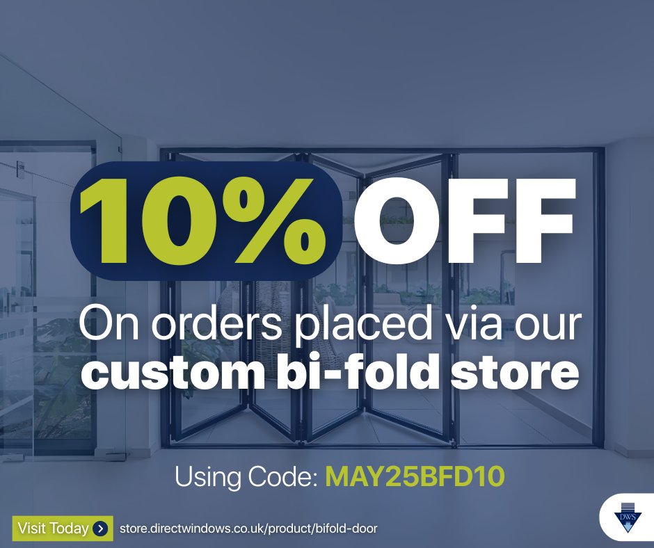 Trade Exclusive: 𝟏𝟎% 𝐎𝐅𝐅 Bi-Fold Doors! 🚪

Get instant pricing &amp; easy online ordering via our trade store.

Use code MAY25BFD10 at checkout.

👉 store.directwindows.co.uk/product/bifold…
