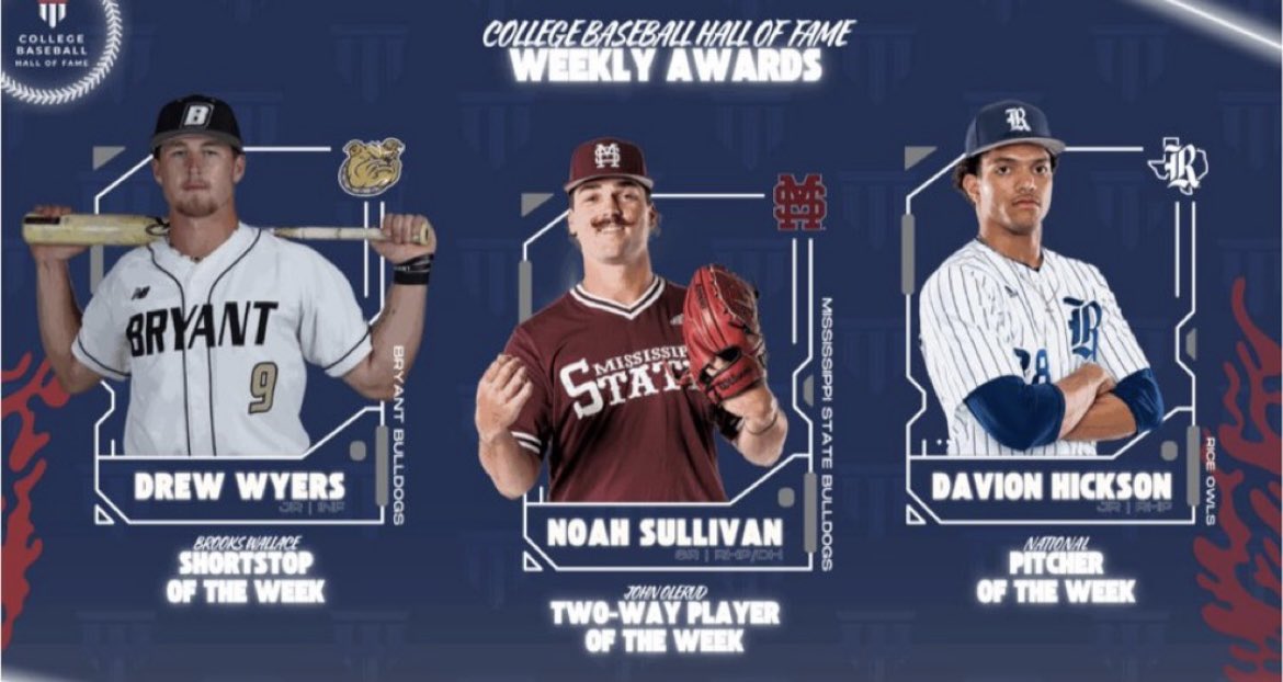 This is pretty cool: On May 7, these were your three College Baseball Foundation  Players of the Week. Now they’re all Bulldogs.