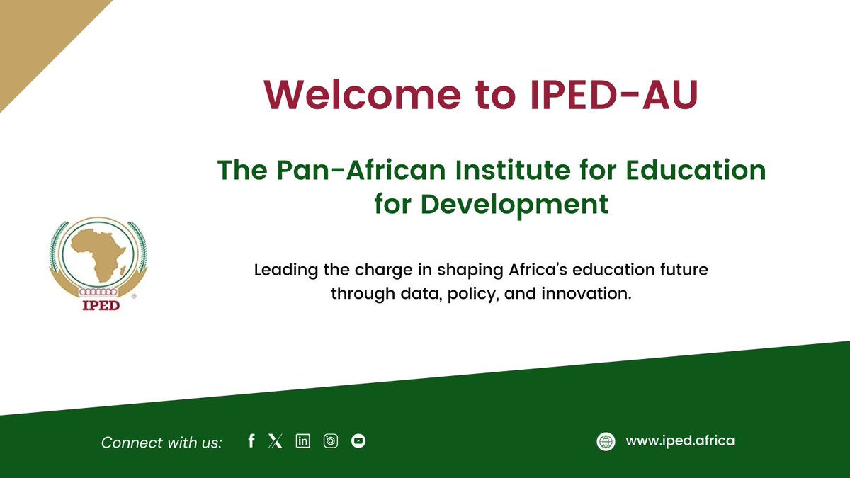 AUIPED's tweet image. 📣 Welcome to the official page of AU-IPED, the African Union’s lead education institute.
We’re here to drive Africa’s education transformation through data, innovation, and collaboration.
📊🧠📚 Follow us for updates, success stories, and policy breakthroughs.
#EducationAfrica