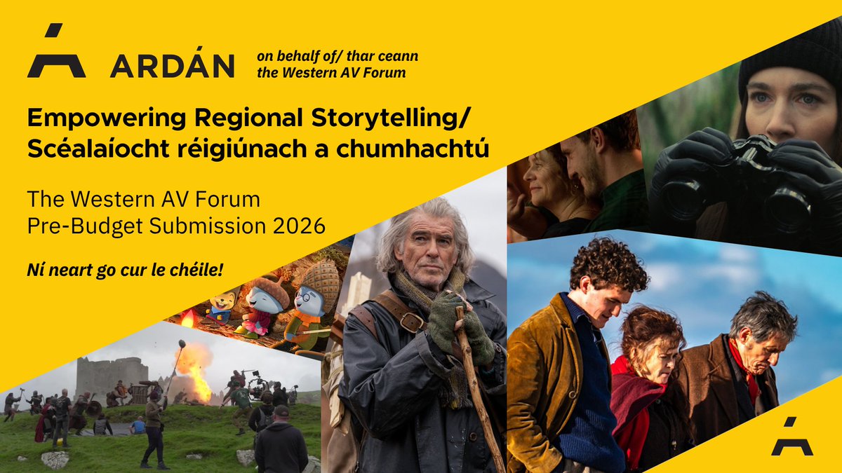 WAVF Pre-Budget Submission 2026: Empowering Regional Storytelling/ Scéalaíocht réigiúnach a chumhachtú - prepared by Ardán on behalf of the Western AV Forum. ✨💚📑

Ní neart go cur le chéile!

Read more and download the full report here: ardan.ie/news/wavf-pre-…