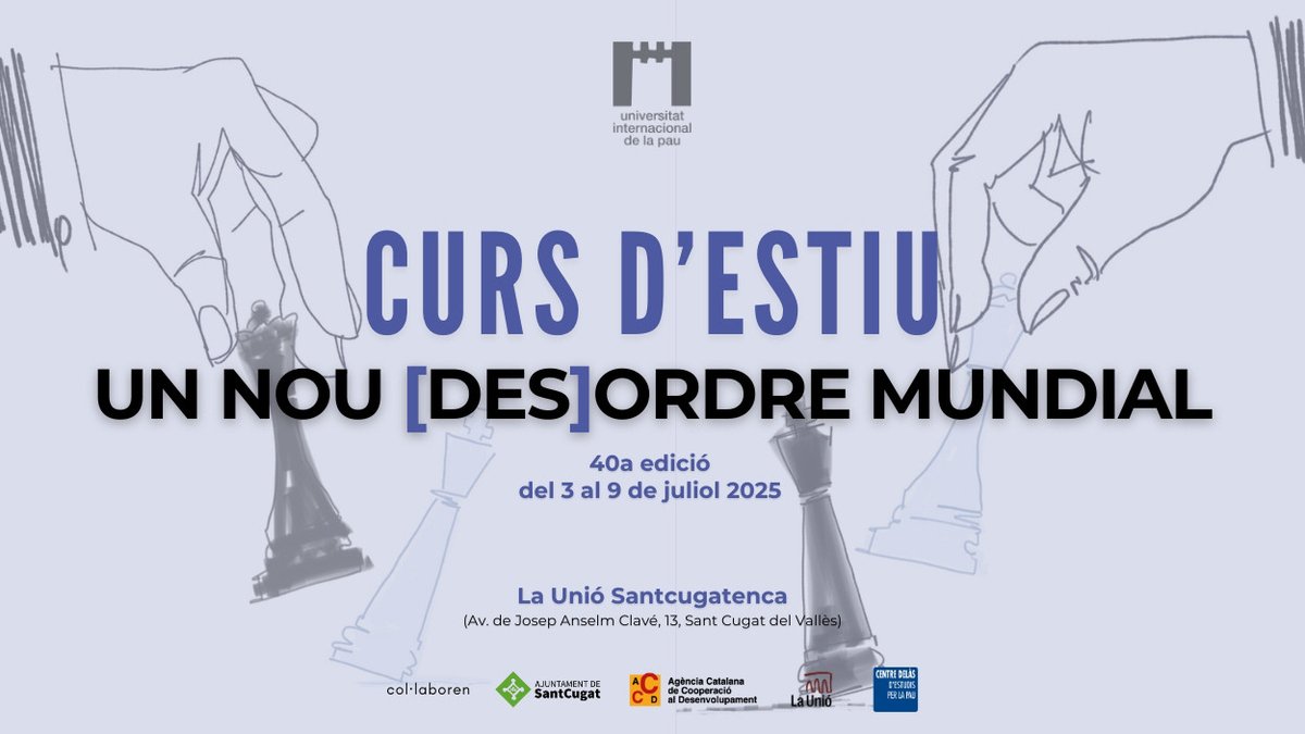 Avui arrenca una nova edició del Curs d’Estiu de la <a href="/unipaustc/">Unipau</a> que ens oferirà conferències, tallers i altres activitats per a una anàlisi crítica sobre "Un nou (des)ordre mundial"

🗓️Del 3 al 9 de juliol
📍A <a href="/launiosc/">La Unió Santcugatenca</a> de #Santcugat
👉unipau.org/curs-estiu-202…