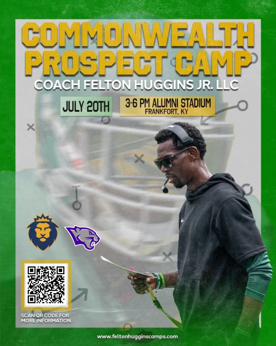 Felton Huggins Jr. (@f_huggins80) on Twitter photo 🏈 Big news, Kentucky & surrounding area prospects! Coach Felton Huggins Jr, LLC presents the Commonwealth Prospect Camp.
📅July 20th
📍Frankfort, KY
🏟️Alumni Stadium <a href="/KYSUFB/">Kentucky State University Football</a>
🏈9-12th, unsigned sr’s & transfer portal
Don't Miss out! #ClosetheGAP
🔗feltonhugginscamps.com 🏈 Big news, Kentucky & surrounding area prospects! Coach Felton Huggins Jr, LLC presents the Commonwealth Prospect Camp.
📅July 20th
📍Frankfort, KY
🏟️Alumni Stadium <a href="/KYSUFB/">Kentucky State University Football</a>
🏈9-12th, unsigned sr’s & transfer portal
Don't Miss out! #ClosetheGAP
🔗feltonhugginscamps.com
