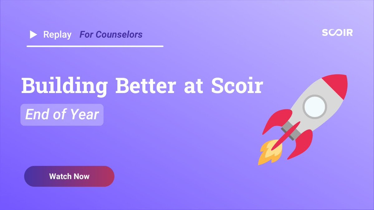 At Scoir, we release product updates big and small, and we want you to stay in the know! 

Check out this webinar recording to learn what’s new and what’s coming soon. 🚀 

hubs.ly/Q03vFQnw0