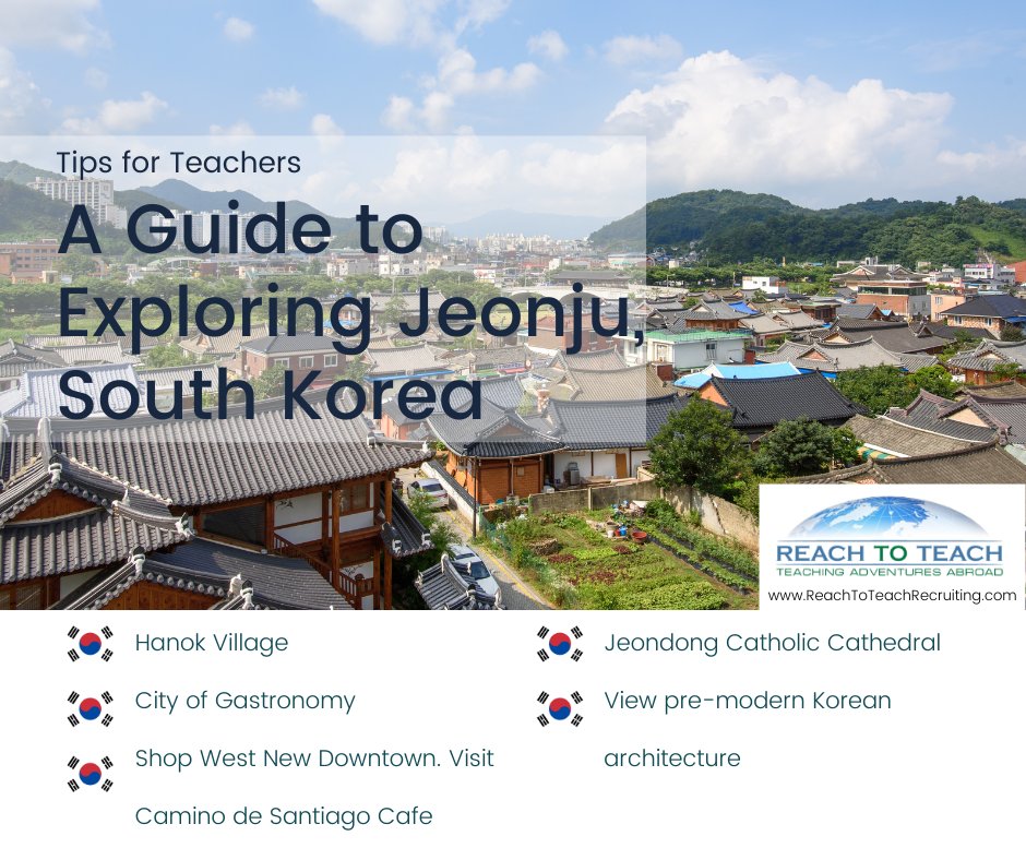 Reach_To_Teach's tweet image. Let's explore #Jeonju, a large city in southwestern #SouthKorea two hours from #Seoul. Jeonju presents a deep cultural heritage just beneath a surface of tourism and modernity. #ReachToTeach has positions in Jeonju in 2025. #TeachAbroad with us!
🔗 reachtoteachrecruiting.com/blog/Exploring…