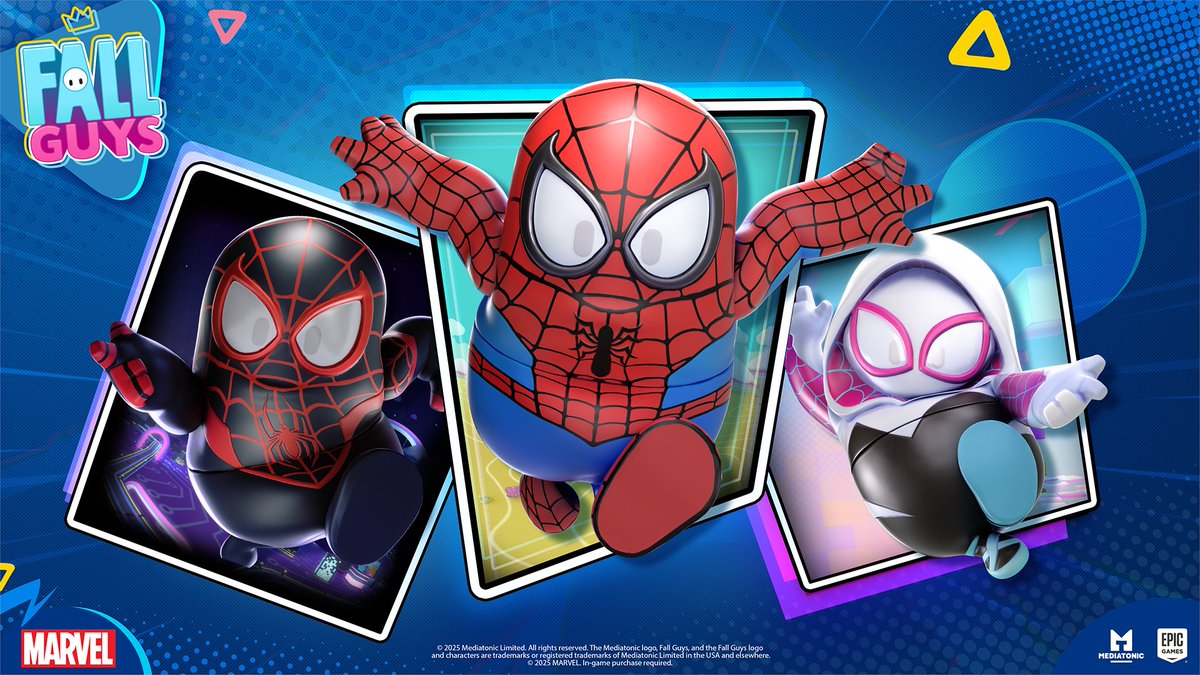 FallGuysGame's tweet image. It's Spider-Man, Spider-Man and Spider-Gwen!
The Spidey Squad has returned to Fall Guys! 🕸️
