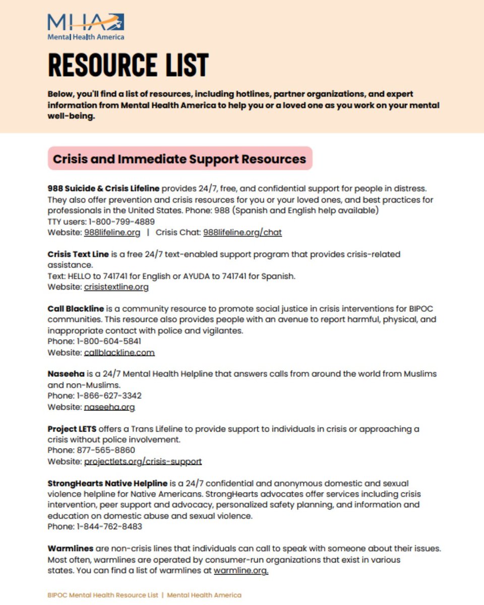 Find crisis hotlines, community organizations, and more in this essential guide from MHA. A valuable tool for families &amp; professionals.

Download the resource list: bit.ly/3ZZ6DaG