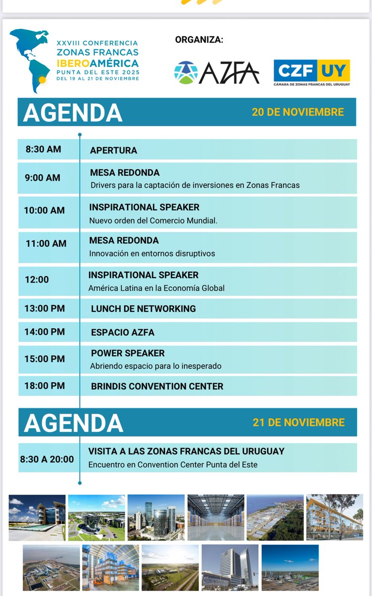 SAVE. THE DATE! Próximo 19 a 21 de Noviembre de 2025 el mayor evento de #ZonasFrancas de Iberoamérica XVIII Congreso de <a href="/asociacionZFA/">AZFA</a> con agenda que promete y nos compromete a participar en tiempos de complejidad. Aceleración de la IA  captación de inversiones para el