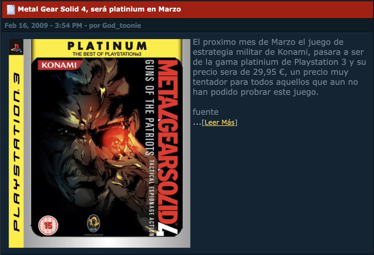 A veces nos despierta la nostalgia de aquellos días en los que los videojuegos eran pura magia, el tiempo volaba y el mundo real podía esperar.

¿Te apetece viajar con nosotros al pasado?⏳

Volamos al 2⃣0⃣0⃣9⃣… ¿Recuerdas esta noticia?
#RecuerdosPlayStation🕹️ <a href="/KONAMI_ES/">KONAMI España</a>