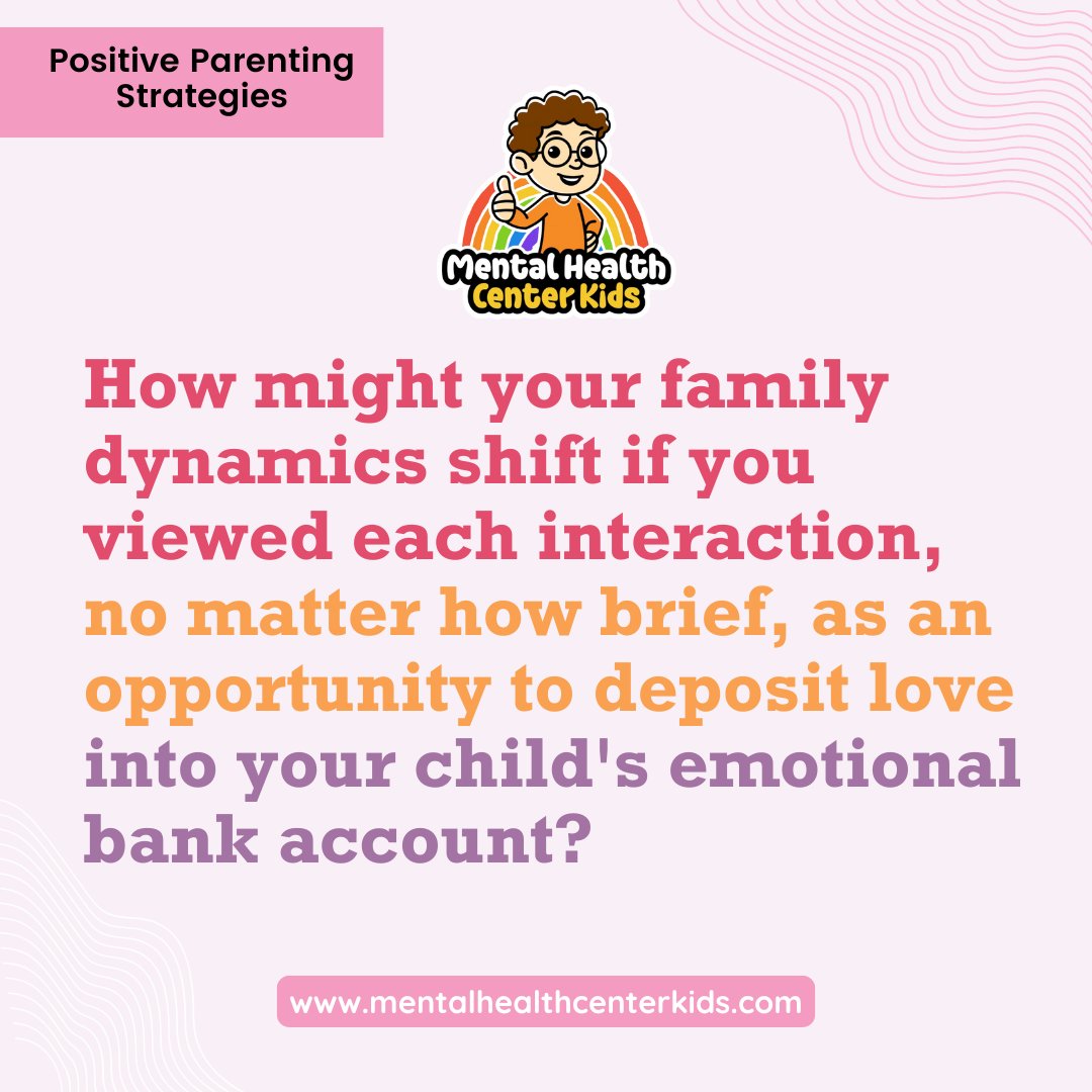 MHCenterKids's tweet image. Each interaction is a love deposit opportunity. How might this view change family dynamics?

#ParentingReflections #FamilyDynamics