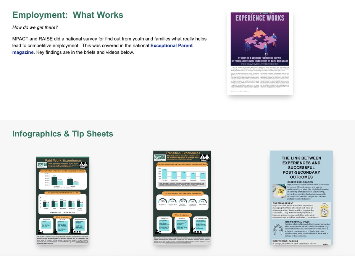 #Employment: What Works

MPACT &amp; the RAISE Center did a national survey for find out from youth &amp; families what really helps lead to #CompetitiveEmployment
#PaidWorkExperience
raisecenter.org/mpact/