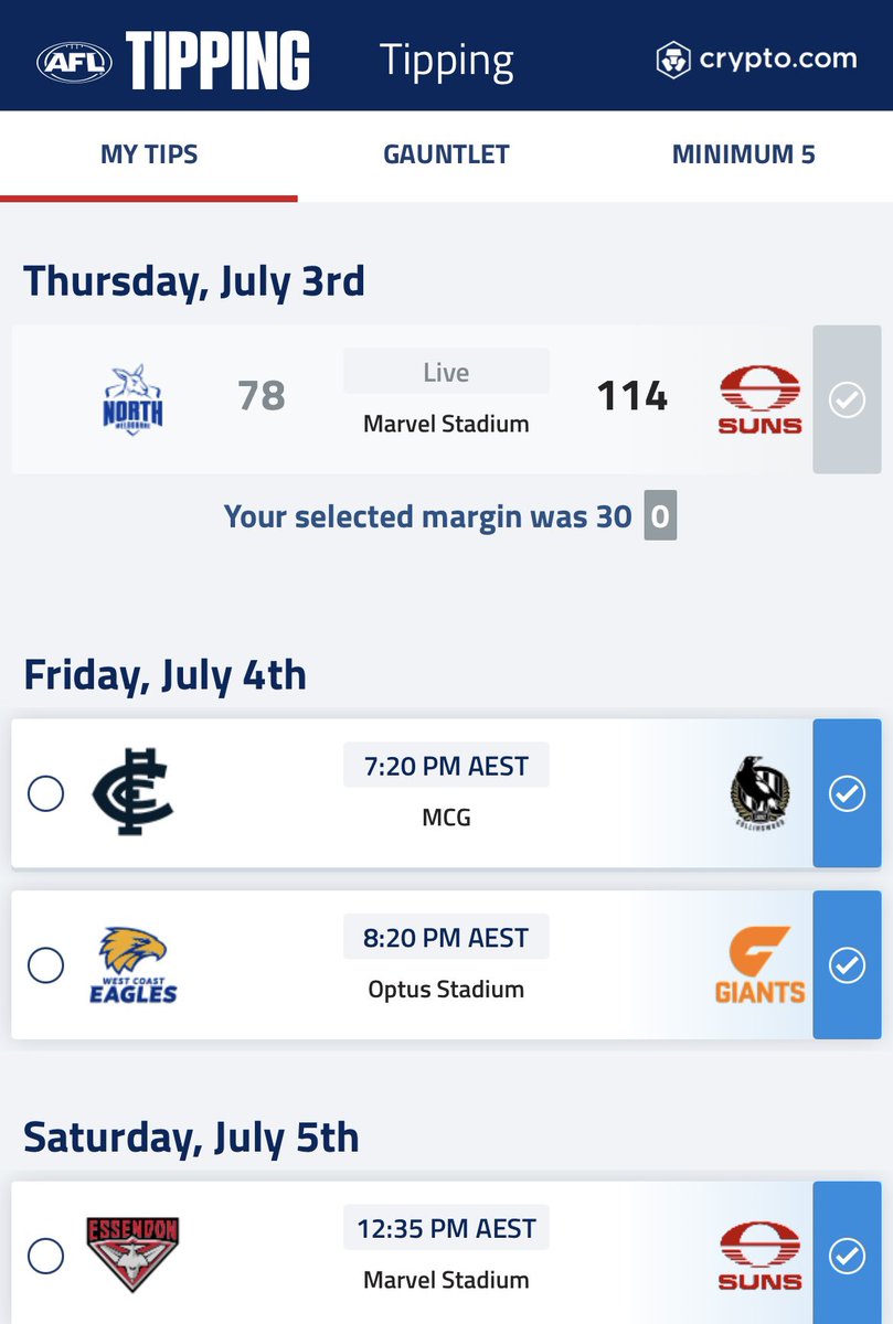 jarod_h1's tweet image. The AFL Tipping App Is Broken,
It Saids North Melbourne are playing against the Suns tonight
#afl #aussierules #AFLNorthDogs