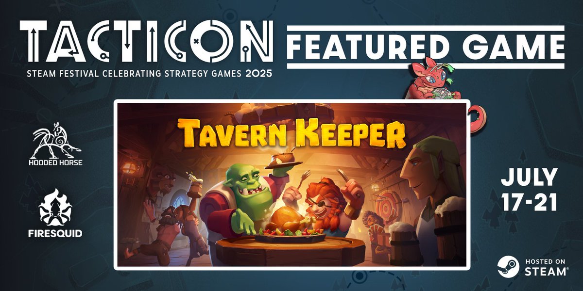 TavernKeeper's tweet image. oooh look who is joining #TactiCon this year!!!
👉 this tavern management game right here 👈
huge thank you to @tacticon_games, @HoodedHorseInc and @FiresquidGames for featuring Tavern Keeper🍻
see you July 17 - 21st!