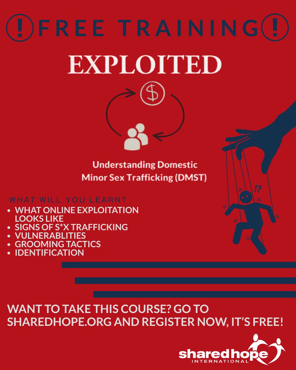 Want to learn more about how to make a difference in your profession? Take this FREE training course and know the signs of trafficking better. #Prevention begins with #awareness. Become someone a survivor could rely on now, it's free! 

Sign up here store.sharedhope.org/product/exploi…