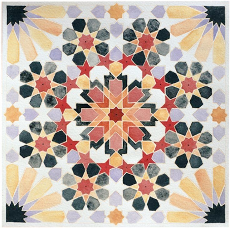 Hand ground watercolour on khadi paper by Zarah Hussain, artist who creates mathematically precise, geometric art  #WomensArt