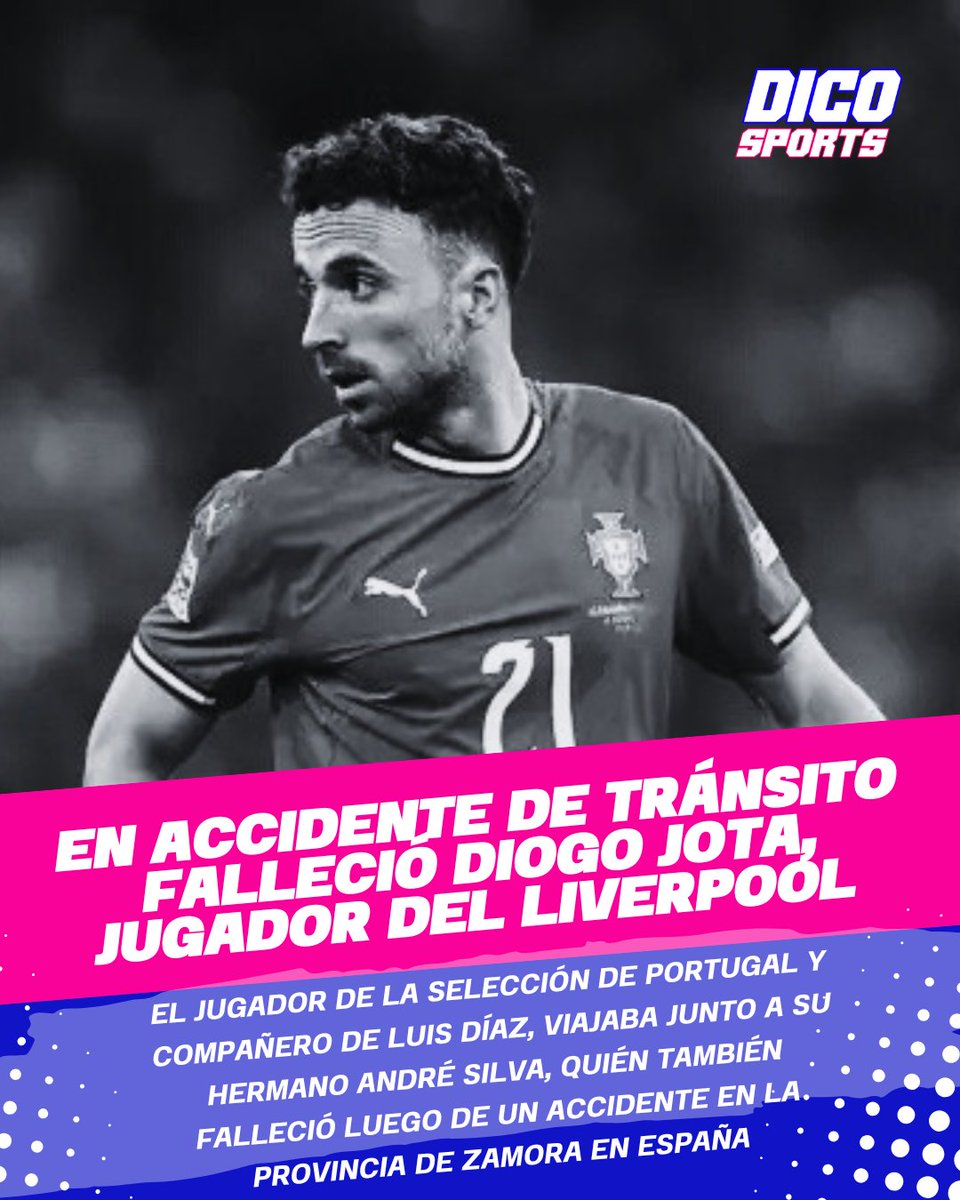 El fútbol mundial está de luto! Diogo Jota y su hermano fallecieron en un accidente automovilístico.

El jugador de 28 años campeón de la UEFA Nations League con Portugal, y además campeón de la Premier con Liverpool, falleció hoy tras un accidente automovilístico en España.