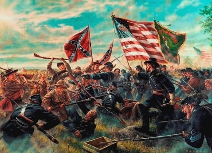 #OnThisDay 1863 At the Battle of Gettysburg, the Pennsylvanian 69th Irish Regiment bore the brunt of Pickett's Charge engaging in hand to hand combat. The 69th lost 143 men from 268. Despite being almost surrounded, they held the line &amp; pushed the Grays back.
 #Ireland #History