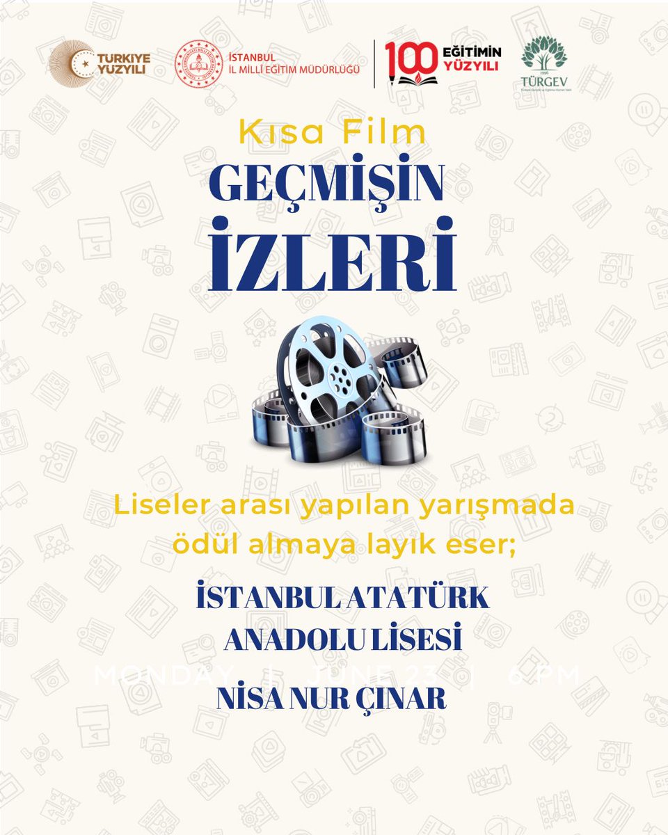 📢 Müdürlüğümüz ve Türgev iş birliği ile düzenlenen "Geçmişin İzleri" kısa film yarışmasını kazanan İstanbul Atatürk Anadolu Lisesi öğrencimiz Nisa Nur Çınar'ı tebrik ediyor, başarılarının devamını diliyoruz.👏

<a href="/tcmeb/">Millî Eğitim Bakanlığı</a> <a href="/Yusuf__Tekin/">Yusuf Tekin</a> 
<a href="/MucahitYentur/">Murat Mücahit Yentür</a>
