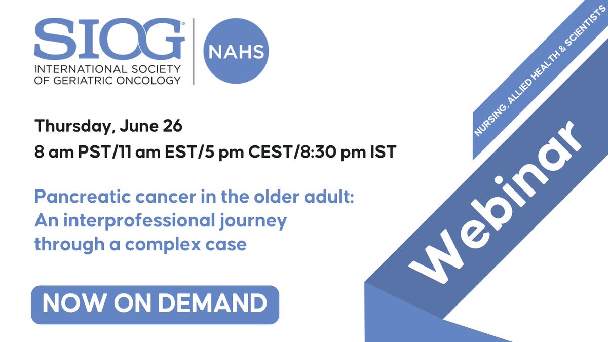 1 week since our #NAHSwebinar Pancreatic cancer in older adults: an interprofessional journey through a complex case.

SIOG breaks silos, sharing evidence-based insights across #GeriOnc
Missed it? ▶️ loom.ly/QX6EvEA
Subscribe ✉️ loom.ly/EszGDv0
@siogNAHS #SIOG2025