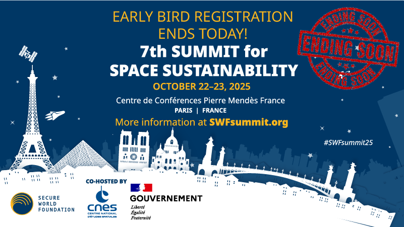 Final hours to save - Early Bird pricing ends tonight for #SWFsummit25.
Join us in Paris this October for 2 days of global discussion on space security, safety, and sustainability.
Register now 👉 bit.ly/3GjwJP8
#SWF #SpaceSustainability