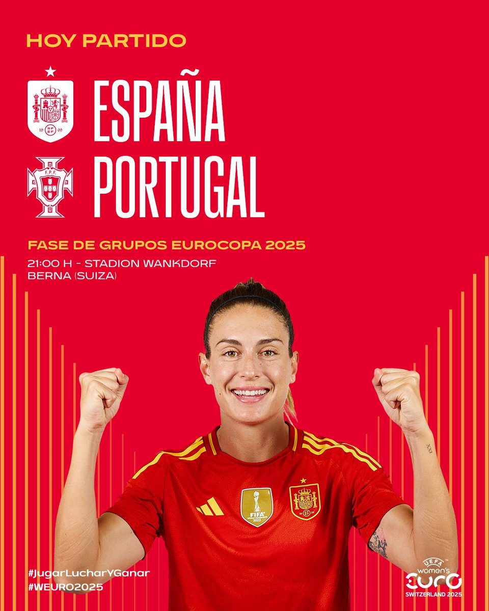 ✍️ 3 𝘑𝘶𝘭𝘺 2025.
Spain kick off their #WEURO2025 campaign with the enthusiasm worthy of a continental showpiece tournament..

🇪🇸🆚🇵🇹
🕘 21:00.

𝗠𝗔𝗧𝗖𝗛 𝗣𝗥𝗘𝗩𝗜𝗘𝗪: rfef.es/en/noticias/th…

#JugarLucharYGanar