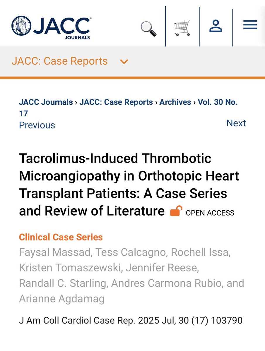 Faysal Massad, MD. (He/Him) (@faysalmassad) on Twitter photo 💥 Tacrolimus-induced TMA in OHT recepients, a rare but serious complication
Read our recently published article in <a href="/JACCJournals/">JACC Journals</a> 👇🏻
jacc.org/doi/10.1016/j.…
Grateful for my coauthors and mentors <a href="/rcstarling/">Randall Starling</a> <a href="/RochellIssa7/">Rochell Issa (she/her)</a> <a href="/CalcagnoTess/">Tess Calcagno MD, PharmD</a> 💥 Tacrolimus-induced TMA in OHT recepients, a rare but serious complication
Read our recently published article in <a href="/JACCJournals/">JACC Journals</a> 👇🏻
jacc.org/doi/10.1016/j.…
Grateful for my coauthors and mentors <a href="/rcstarling/">Randall Starling</a> <a href="/RochellIssa7/">Rochell Issa (she/her)</a> <a href="/CalcagnoTess/">Tess Calcagno MD, PharmD</a>