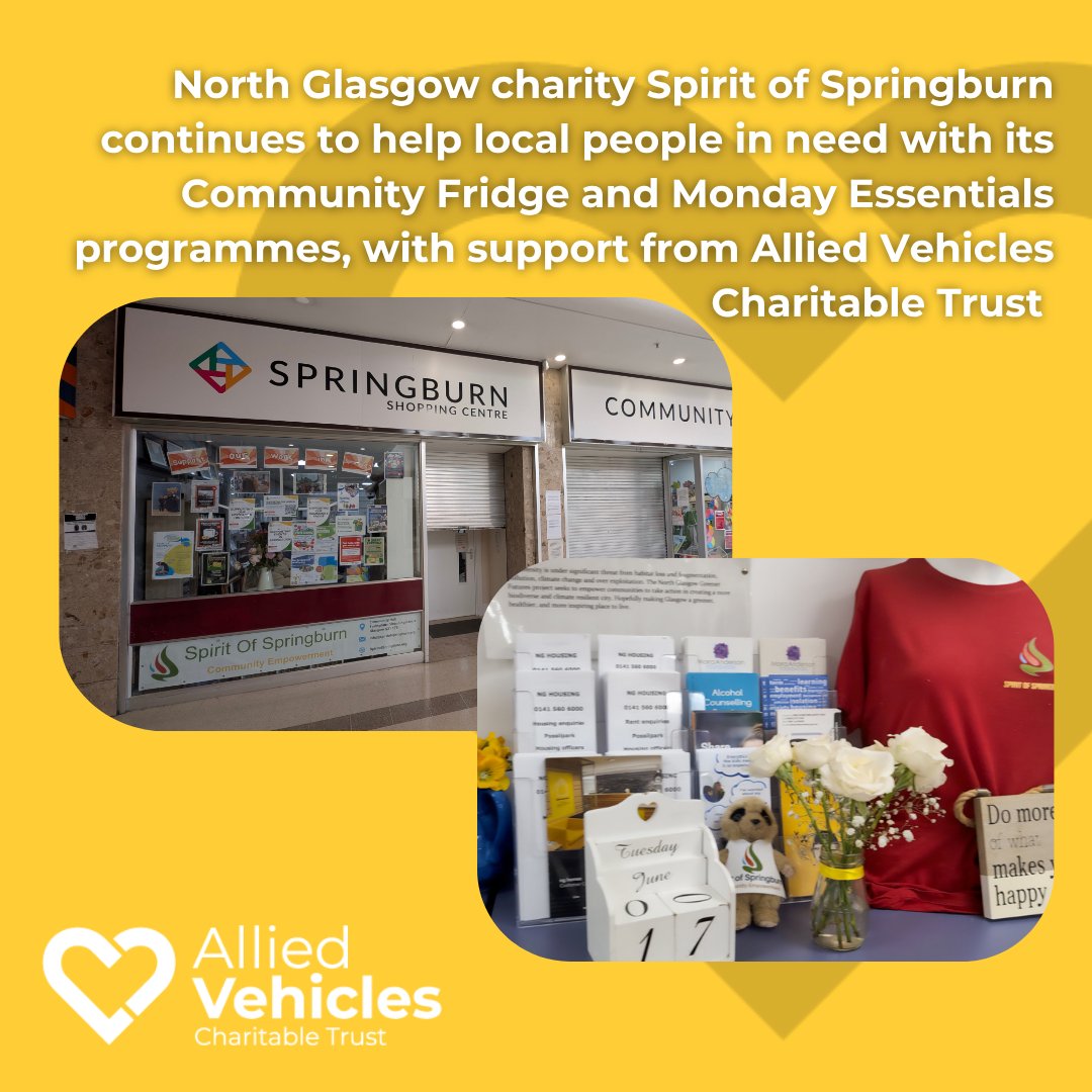 Allied Vehicles Group (@avgroupuk) on Twitter photo Hundreds of families in Springburn can continue to access basic food, toiletries, and support services each week, thanks to the work of local charity Spirit of Springburn.
Read more at: ow.ly/r8y250WkjBf
#AlliedFamily #WeMovePeople <a href="/SpiritOSpring/">Spirit of Springburn</a> Hundreds of families in Springburn can continue to access basic food, toiletries, and support services each week, thanks to the work of local charity Spirit of Springburn.
Read more at: ow.ly/r8y250WkjBf
#AlliedFamily #WeMovePeople <a href="/SpiritOSpring/">Spirit of Springburn</a>