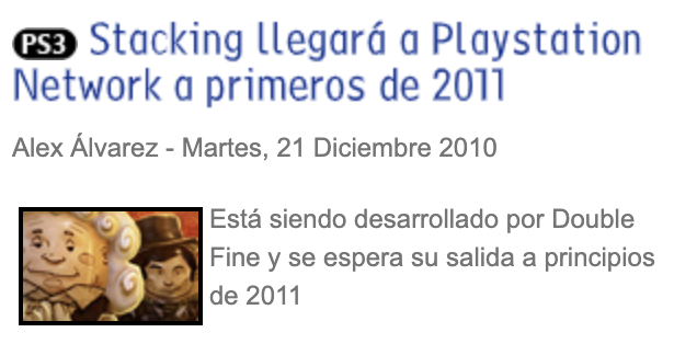 A veces nos despierta la nostalgia de aquellos días en los que los videojuegos eran pura magia, el tiempo volaba y el mundo real podía esperar.

¿Te apetece viajar con nosotros al pasado?⏳

Volamos al 2⃣0⃣1⃣0⃣… ¿Recuerdas esta noticia?
#RecuerdosPlayStation🕹️ <a href="/DoubleFine/">Double Fine</a>