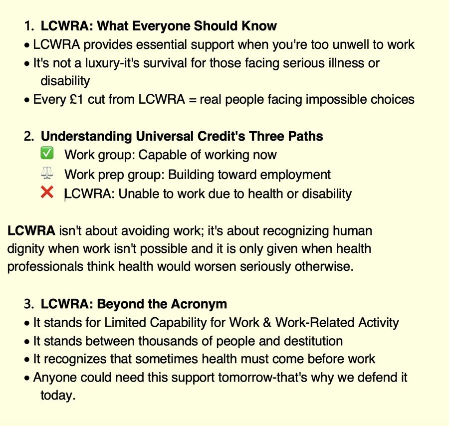 CounsellingSam's tweet photo. This is LCWRA.
It's part of Universal Credit.
Labour is about to HALVE IT for disabled people out of pure cruelty.
Labour thinks that taking away money from disabled people will 'cure' their disability. It won't.
Labour thinks that disabled people should do jobs that non-disabled people consider beneath them.
Labour thinks that disabled people are putting it on.
Labour thinks that disabled people are less than.
#DisabilityBenefits #DisabilityRebellion