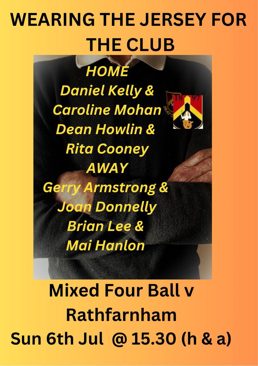 It’s a Semi Final encounter with Rathfarnham for our Mixed Fourball on Sunday 6th July at 15.30, home and away. A win will mean a home venue Final in Saturday 26th July. 💪⚫️🔴🟡