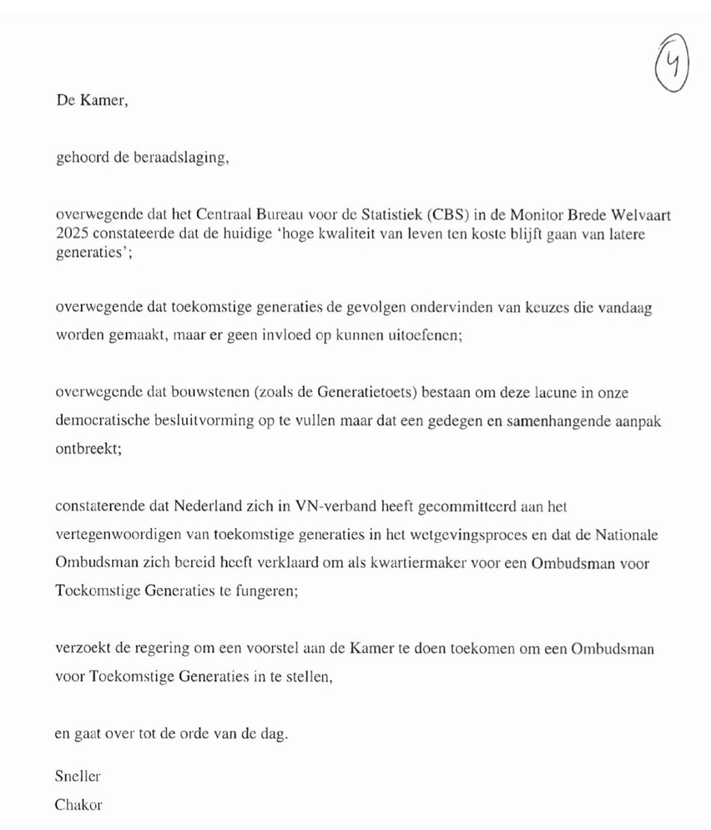 En nu dienen Joost <a href="/Sneller/">Joost Sneller</a> en <a href="/GliminaChakor/">Glimina Chakor</a> een motie in: Tweede Kamer en dem. kabinet, doe wat je belooft, wat internationaal goed is én wat de Nationale Ombudsman ook graag wil:

Stel een “Ombudsman Toekomstige Generaties” in. 

Vanavond (laat), stemming in TK. Stem vóór!