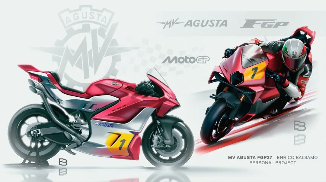 motto_motogp's tweet photo. MVアグスタは、MotoGP参戦の野心を失ってはいない。ほんの数年前、欧州イチのバイクメーカーにオレは、なる！と肩で風を切ってブイブイ言わせていたKTMが、オラがブランド価値を高めるために買われたMVアグスタ。そのときはKTMも「MVブランドでMotoGPに参戦するのだ！」と鼻息も荒かったのだが、直後に発覚したKTMの巨額の負債で会社が沈没寸前になると「もうあなたたちの面倒はよう見んわ！」と、アグスタはあっさり切り捨てられてしまった。

現在は独力での事業再建に取り組んでいるアグスタではあるものの、現在のMVアグスタのCEOであるヒューバート・トランケンポルツは、共同経営者のルカ・マルティンとともにMotoGPへの参戦意思があることを改めて表明。

すでに母国イタリアでは著名な巨大企業からのアプローチもあるそうで、これは単なる虚言などではなく、レギュレーションが新しくなる2027年からのMotoGP参戦に関し、近日中に主催のドルナ（実質的には新オーナーのリバティ・メディア）との会合を持つ予定さえもあるそうである。

ただ、MotoGPに参戦だと口で言うのは簡単なれど、その実行には山ほどの資金が必要（そもそもいまは単独での会社再生でそれどころではない）で、さらにはアグスタ独自にMotoGPマシンを開発してとなるととてもじゃないが2027年からの参戦は不可能。そこでアグスタがMotoGPへの参戦条件としてあげているのは、どこかのメーカーからのマシン貸与が受けられた場合に限り、参戦することが可能となるようだ。

MVアグスタといえば、かつてのWGPではジャコモ・アゴスチーニ、ジョン・サーティース、マイク・ヘイルウッドら「神クラス」のレジェンドたちと共に、75回の世界タイトル（ライダー38回、コンストラクター37回）を獲得し、2輪世界選手権の歴史において黄金時代に築き上げた一大ブランドである。その復活参戦となれば、これはイタリア人ならずとも注目を集めることになるのは間違いない。

なるかMVアグスタブランドのグランプリ復活。しかしアグスタが参戦の条件としてあげている、他メーカーからのマシン貸与となると、2027年はマシンが現行の1000ccから850ccに排気量が削減されるとともに、空力の削減やライドハイトデバイスの廃止等の新しい技術与件に対応する必要があることから、果たして自社以外の参戦チームに貸与できるだけのマシンを用意（製造）できるのかという問題が危惧される。

これが新レギュレーションになって2年目の2028年からの参戦となれば、メーカー側も型落ちとなったマシンを貸与すればいいだけなので話は一気に簡単になるのだが、新レギュレーションでの初年度となるとどこもそんな余裕はないはず。

だが、アグスタがMotoGP参戦計画をぶち上げたことで周りのファンは熱狂し、続々「ぼくのかんがえた最強のMVアグスタMotoGPマシン」をネットにアップしているとのことで、これはそのなかのひとつ、スペインに拠点を持つモーターサイクルデザイナーのエンリコ・バルサモ氏によるMVアグスタのMotoGPマシンイメージ。

ワインレッドとシルバーの車体に黄色いゼッケンとなればそれだけでどこから見てもMVアグスタとわかるが、果たして来る2027年、ここで予想されたようないでたちで、伝説のアグスタ、グランプリ復活参戦となりますか。

※出ている噂では、最悪の場合、KTMとアプリリアは2027年MotoGPから撤退する可能性がある（KTMは資金の問題と新オーナーのバジャージのレース反対姿勢、アプリリアはマルティンとのゴタゴタでMotoGPに愛想が尽きた）ところ、その代わりとしてのMVアグスタ参戦、あるいはさらに加えてのスズキ復活というのも、可能性として考慮しておく必要がありそうだ。MotoGPを運営するドルナでは「常に最悪のことを考えて」先手を打っているので、アグスタ復活というのを単なる絵空事とは考えない方がいいかもしれない。

📷️@ enricobalsamo
https://t.co/qczDHLiHRG