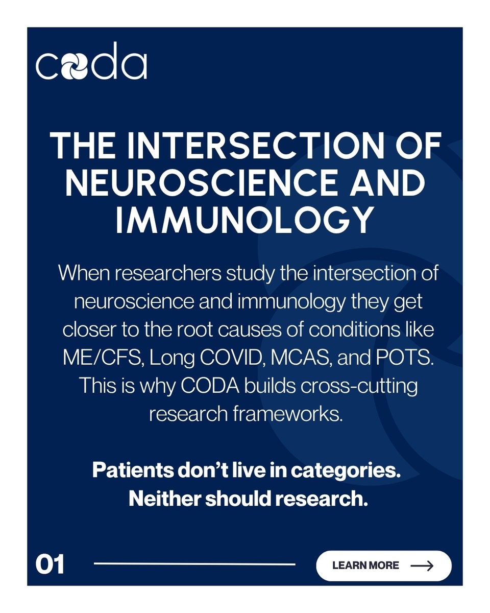 CODA_research's tweet image. Neuroscience and immunology are deeply connected. Disruptions in brain-immune signaling can trigger pain, fatigue, cognitive issues, and autonomic dysfunction, hallmarks of ME/CFS, Long COVID, MCAS, and related conditions.
At CODA, we support research at this critical…