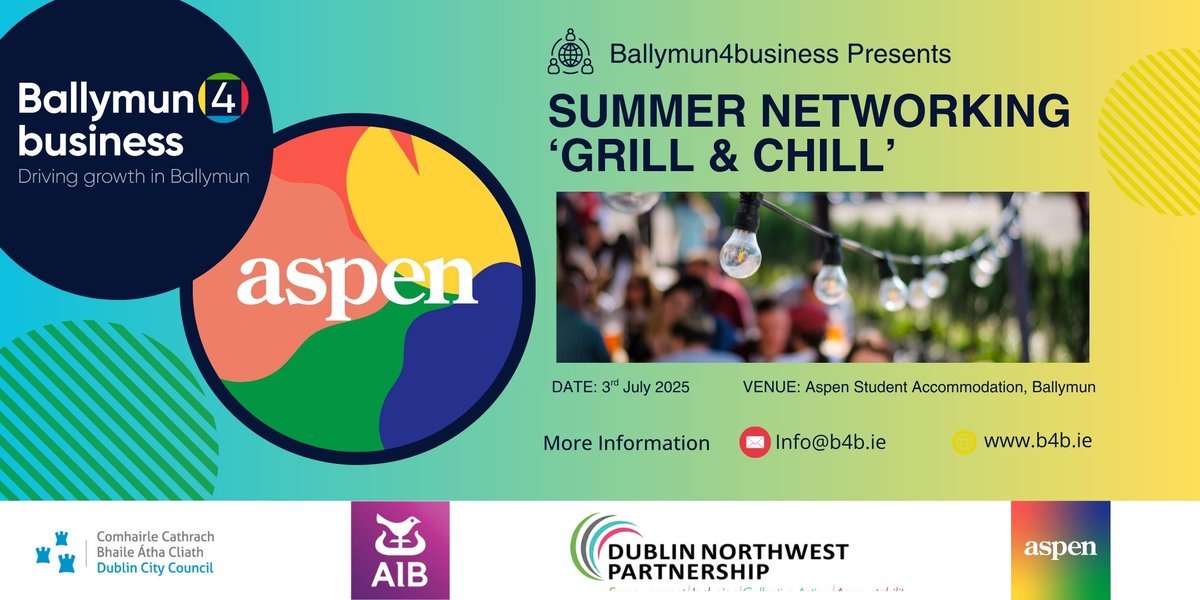 We are looking forward to welcoming you all later today at our summer networking event the 'Grill &amp; Chill' 😃🧡☀️

See you soon! 😎

#summernetworking #ballymun #ballymun4business