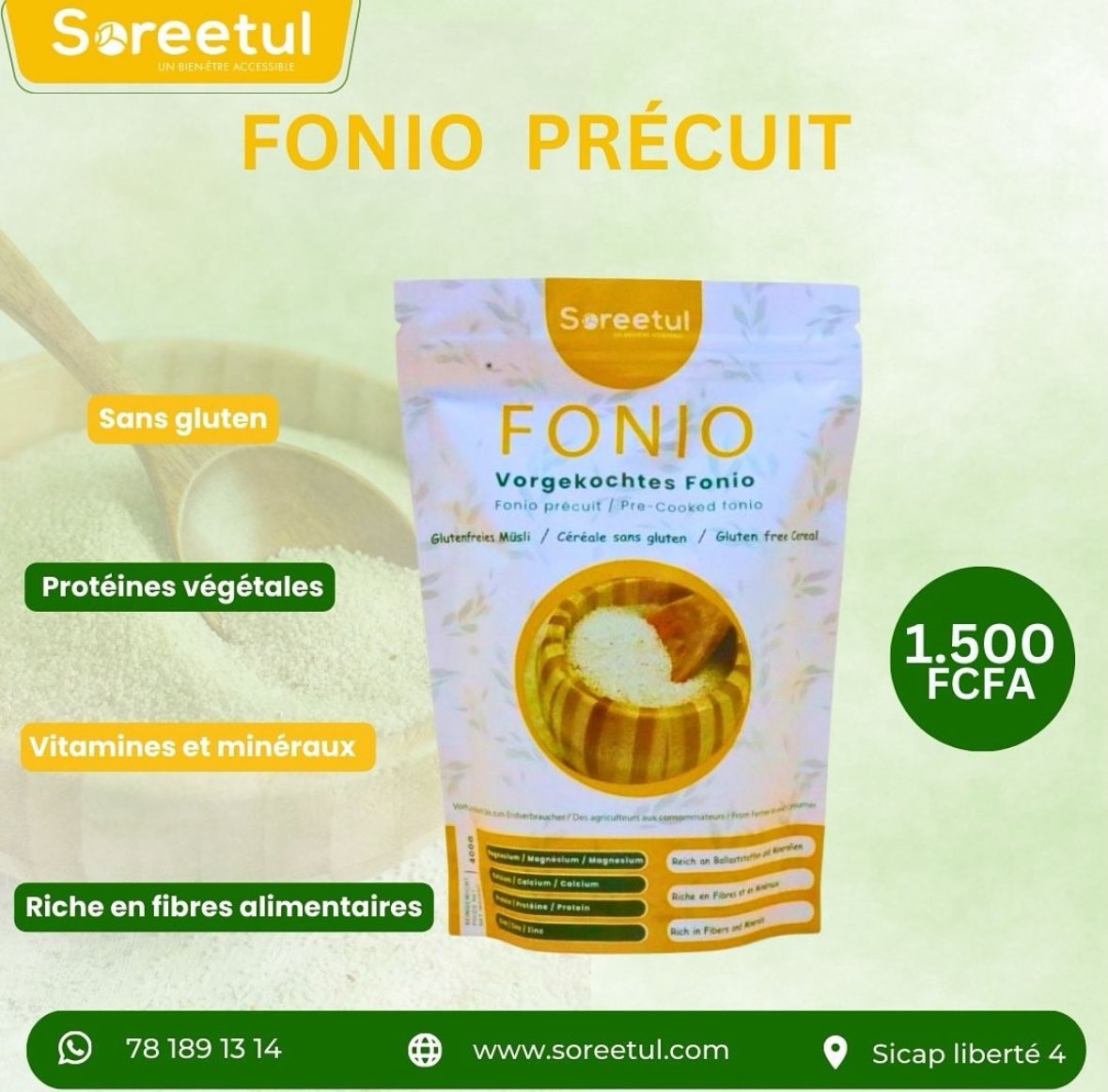 Merci <a href="/wadeabou/">wadeabou</a> , oui le fonio est disponible à la boutique ou sur commande en ligne.