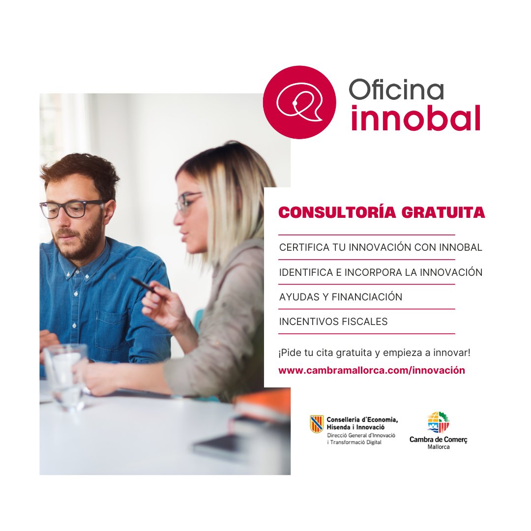 🚀 ¿Eres pyme? Desde #OficinaInnobal de @Cambramallorca te ofrecemos consultorías gratuitas para impulsar tu innovación:
✅ Sello #Innobal
✅ Estrategia y gestión
✅ Ayudas y financiación
✅ Incentivos fiscales

📲 Pide cita: cambramallorca.com/innovacion