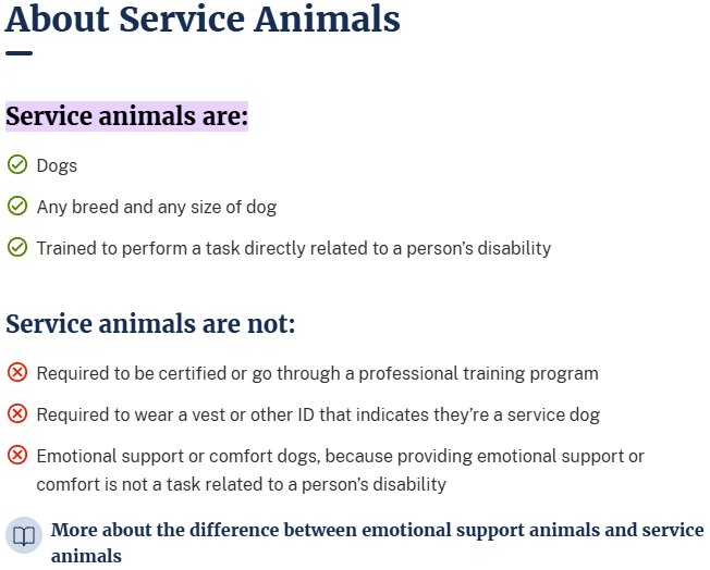 CleosPal's tweet photo. As Taken Directly from the ADA web page:
https://t.co/MjFawaH9gZ
If the service the dog provides requires them to be off lead, then the dog may be walked off lead. The handler is legal responsible for the dog's behavior when off lead, however. https://t.co/e0eAKUiFBX
