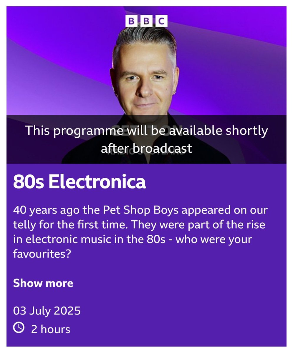 Vic Galloway (@vicgalloway) on Twitter photo I'm presenting 'Get It On' on <a href="/BBCRadioScot/">BBC Radio Scotland</a> & <a href="/BBCSounds/">BBC Sounds</a> TODAY from 6pm.
Every day, there's a different theme. Today... 1980s electronica & synth pop!
YOU CHOOSE THE MUSIC, so get thinking, get involved, and get your requests in... ❤️
bbc.co.uk/programmes/m00… I'm presenting 'Get It On' on <a href="/BBCRadioScot/">BBC Radio Scotland</a> & <a href="/BBCSounds/">BBC Sounds</a> TODAY from 6pm.
Every day, there's a different theme. Today... 1980s electronica & synth pop!
YOU CHOOSE THE MUSIC, so get thinking, get involved, and get your requests in... ❤️
bbc.co.uk/programmes/m00…