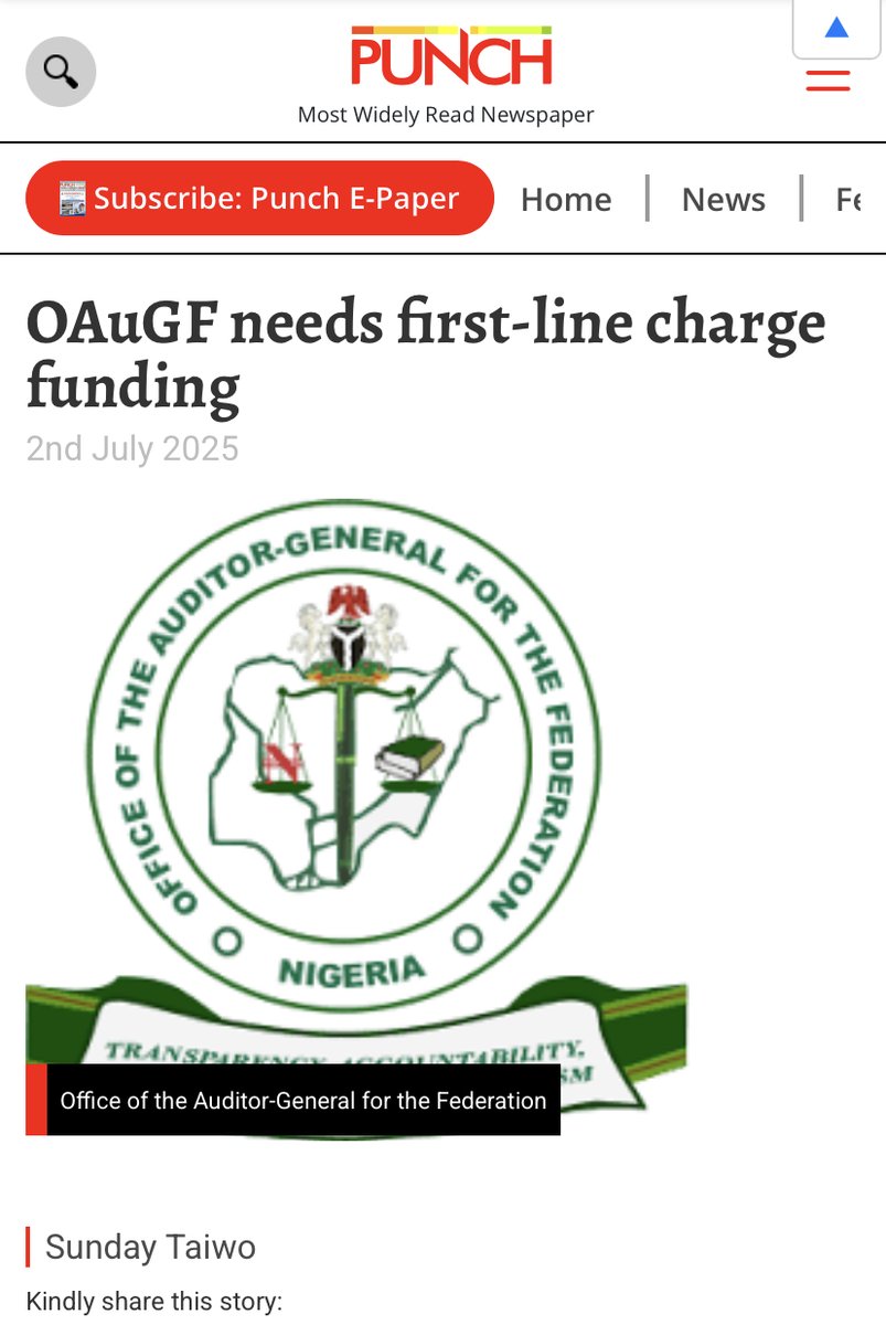 #PublicAudit can’t be effective without guaranteed funding. In this op-ed, PLSI’s Comms Associate, <a href="/SundayTaiwo_TST/">TST🇳🇬</a> explains why @oaugf must have first-line charge funding to truly safeguard Nigeria’s public finances.

Engage👉 punchng.com/oaugf-needs-fi…

#AuditReform