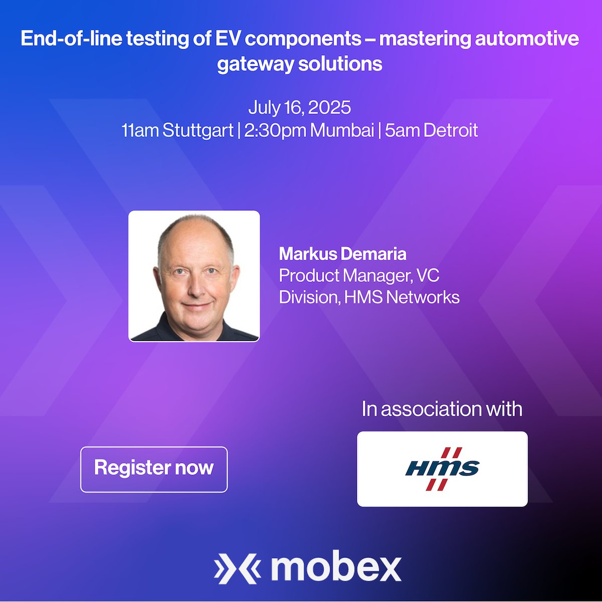 Live webinar: End-of-line testing of EV components – mastering automotive gateway solutions by HMS. July 16, 2025, 11am Stuttgart | 2:30pm Mumbai | 5am Detroit. Register free: tinyurl.com/5f3pcmf7