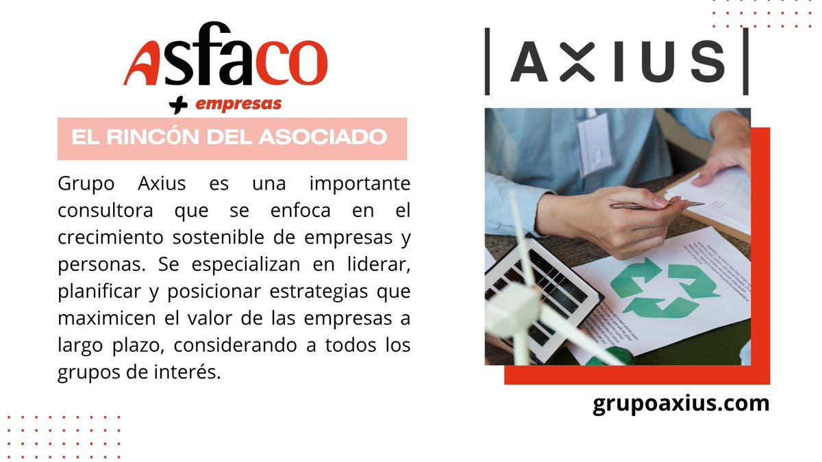 ▶️ 𝗔𝗦𝗢𝗖𝗜𝗔𝗗𝗢 𝗚𝗥𝗨𝗣𝗢 𝗔𝗫𝗜𝗨𝗦 
🌐 Sitio web: grupoaxius.com
✔️Definición de Propósito Empresarial
✔️Informe o Memoria de Sostenibilidad
✔️ Definición de Objetivos y Metas de alto impacto
✔️Comunicación y cultura de sostenibilidad
✔️ Certificación B Corp